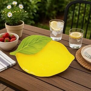 Vintage Lemon Shaped Serving Tray Yellow Melamine Citrus Kitchen Decor